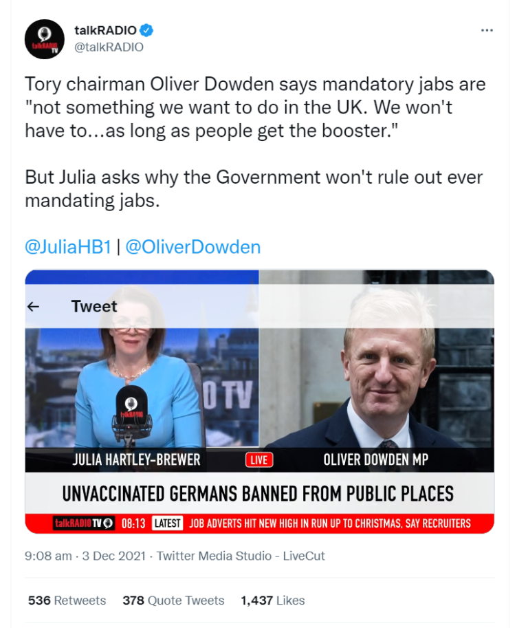 Oliver Dowden Tweet